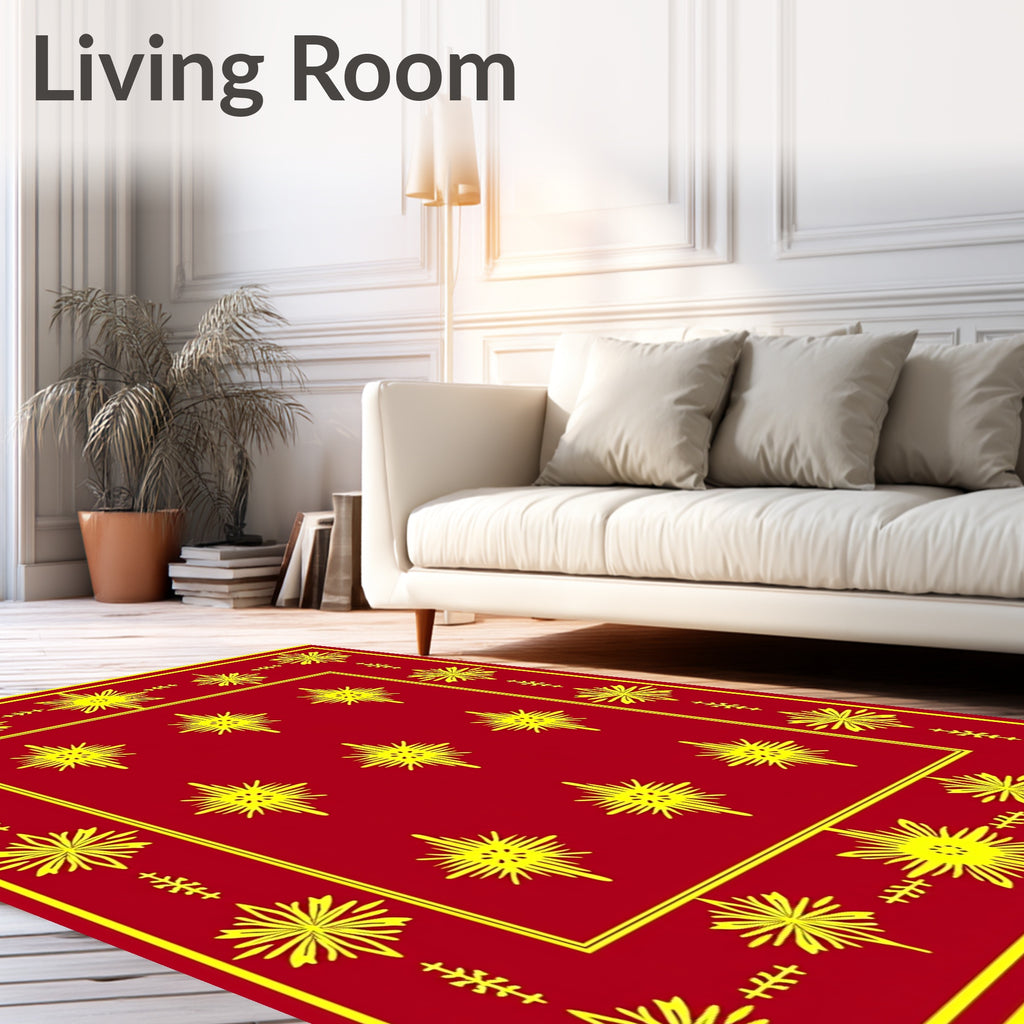 Crimson Yellow Star Burst Border Rug