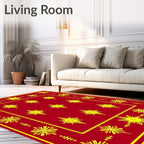 Crimson Yellow Star Burst Border Rug