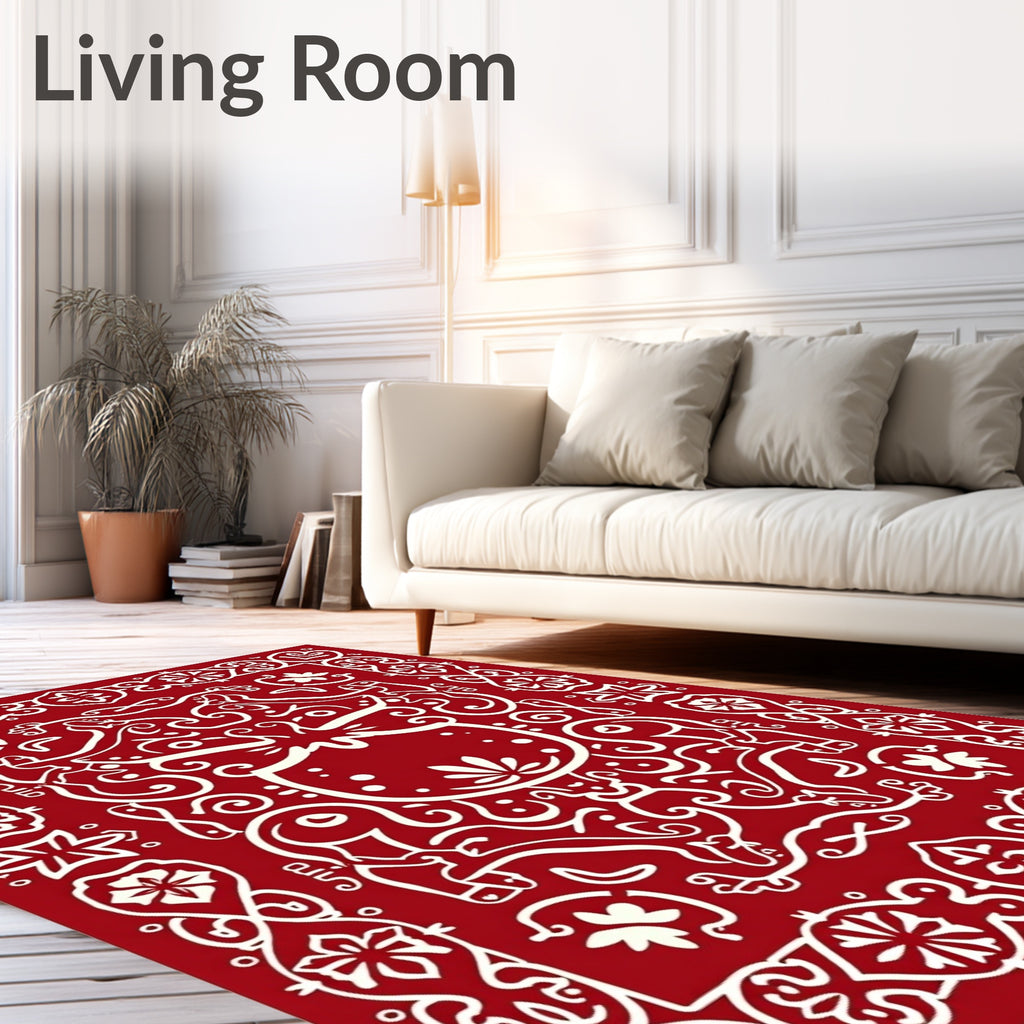 Crimson White Folk Animal Medallion Rug