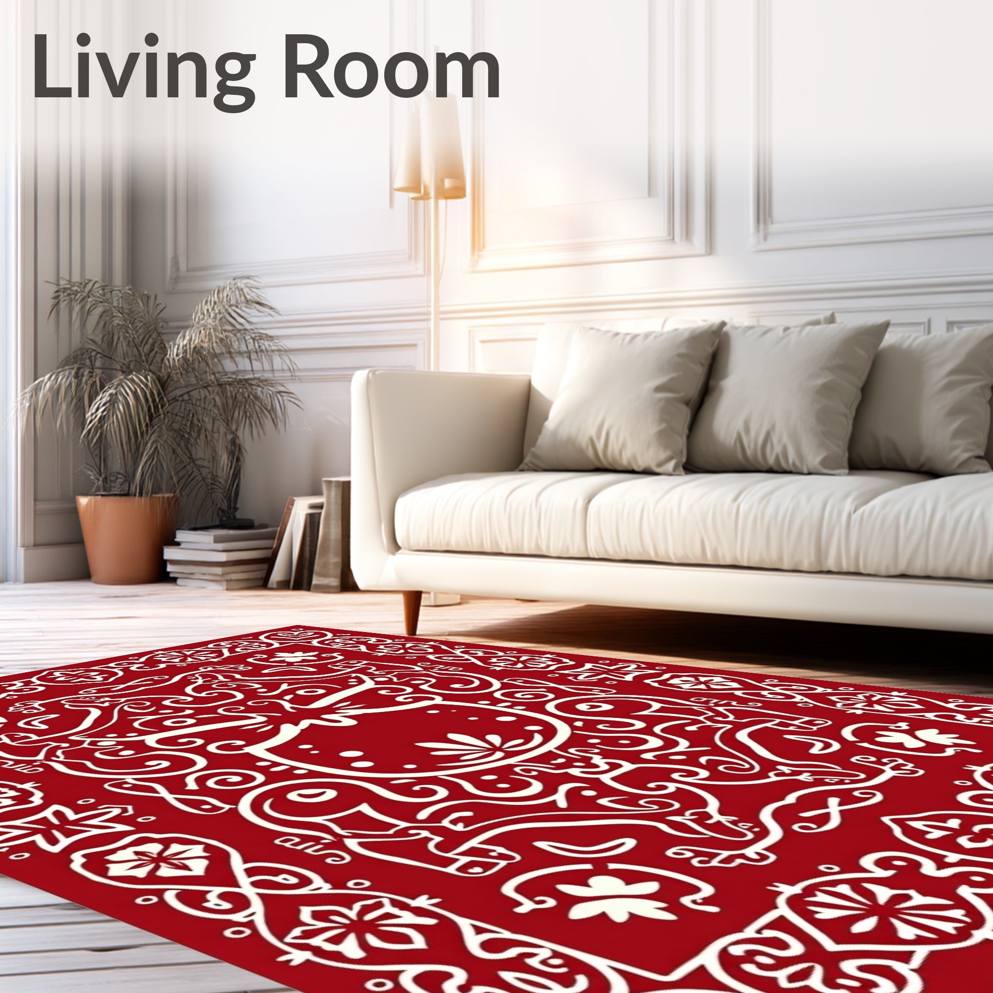 Crimson White Folk Animal Medallion Rug