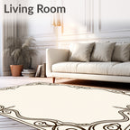 Elegant Cream Black Swirling Floral Frame Rug