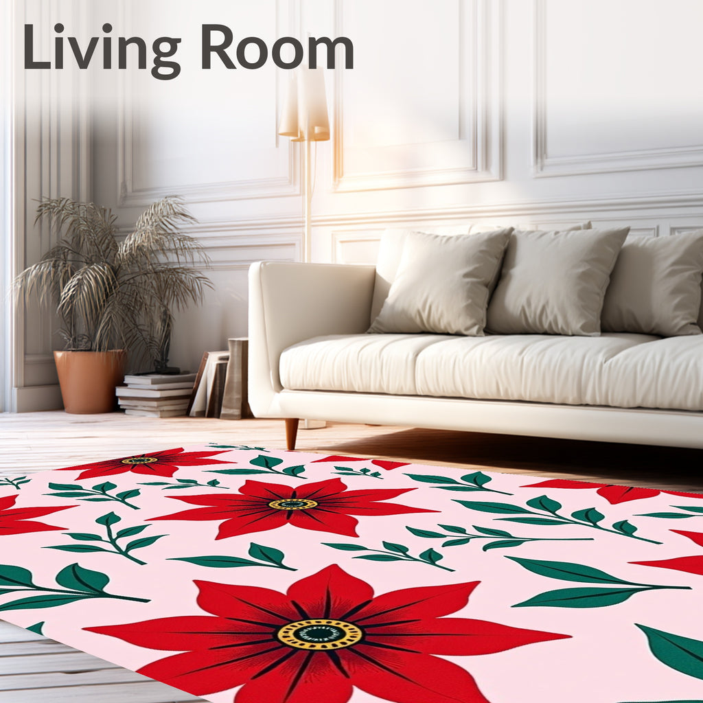 Bold Red Floral Sprig Accents Rug