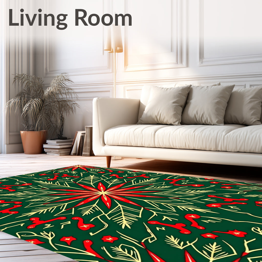 Emerald Red Gold Starburst Floral Rug