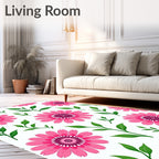 Bright Pink Daisy Floral Vines Rug