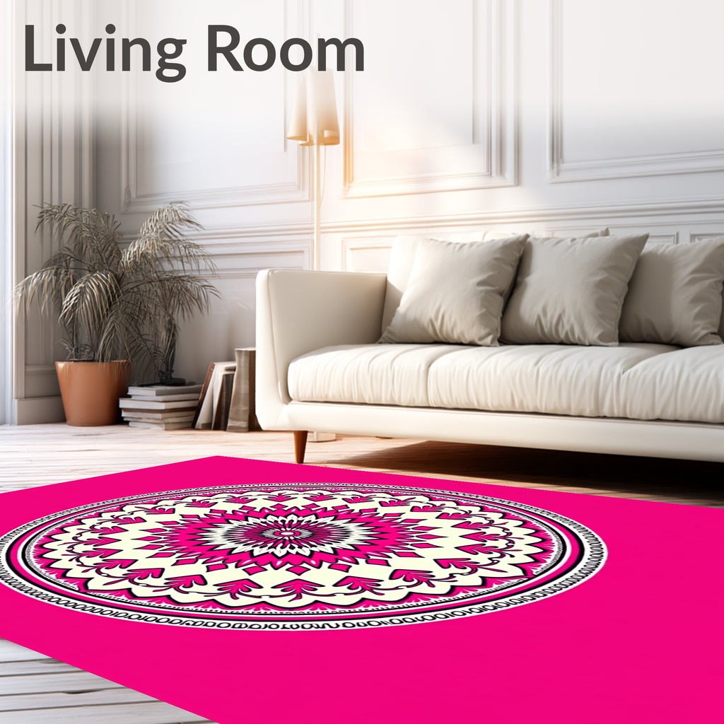 Vibrant Pink Floral Circular Mandala Rug