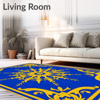Royal Blue Golden Sunburst Medallion Rug
