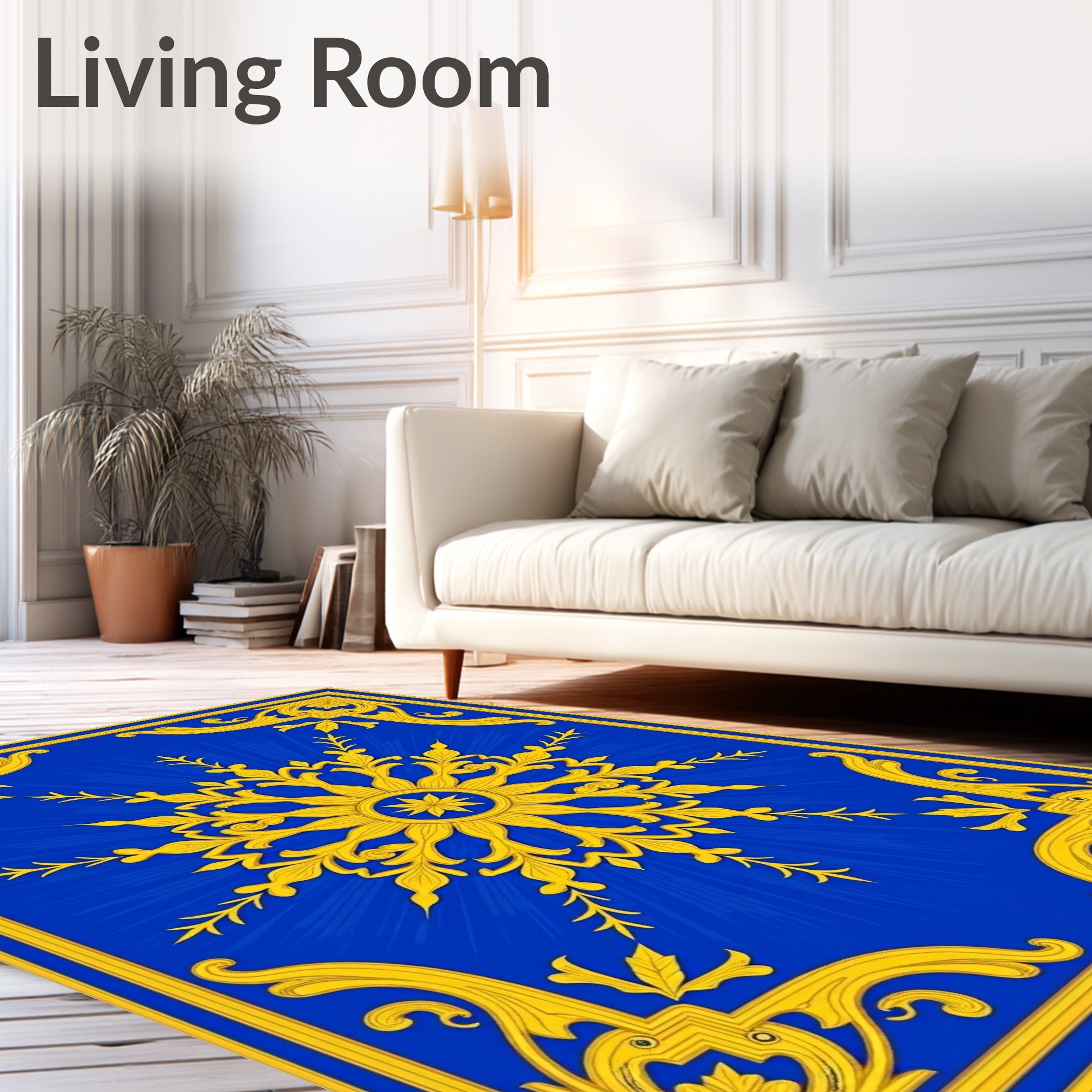 Royal Blue Golden Sunburst Medallion Rug