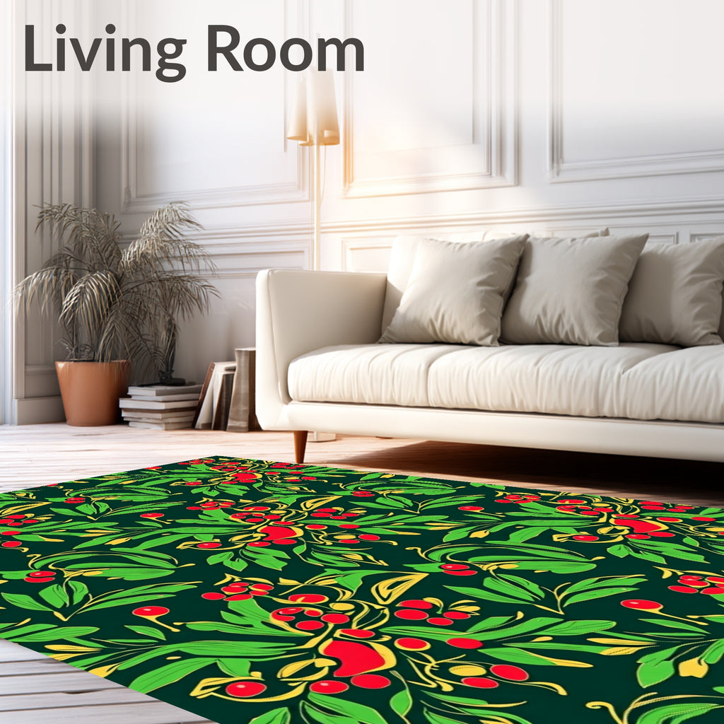 Emerald Green Red Berry Botanical Rug