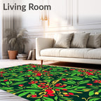 Emerald Green Red Berry Botanical Rug