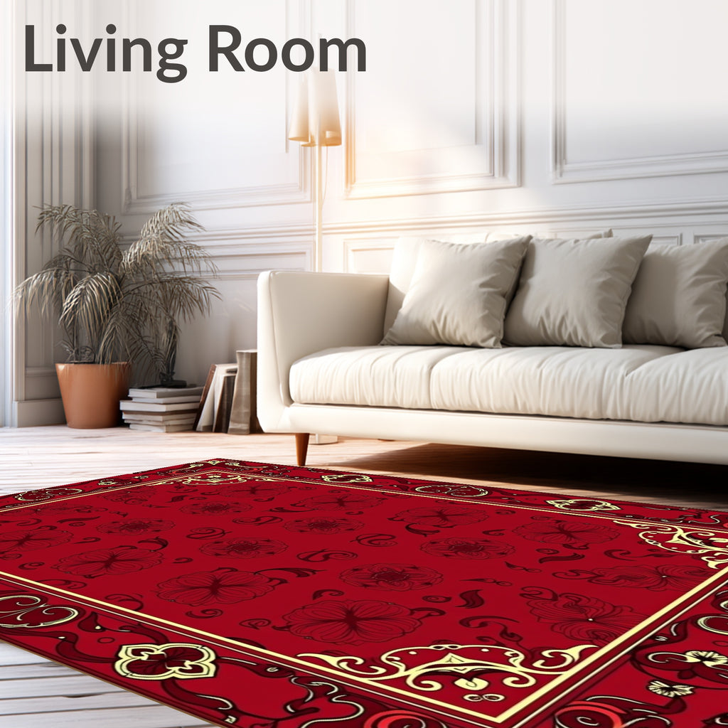 Crimson Floral Bordered Medallion Rug