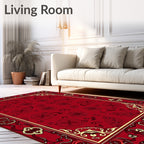 Crimson Floral Bordered Medallion Rug
