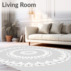 Pale Gray White Blossom Mandala Rug