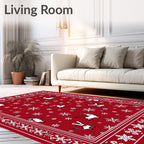 Crimson Snowflakes and Whimsical Creatures Rug