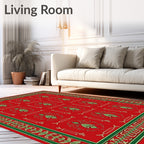 Victorian Red Green Leaf Border Rug