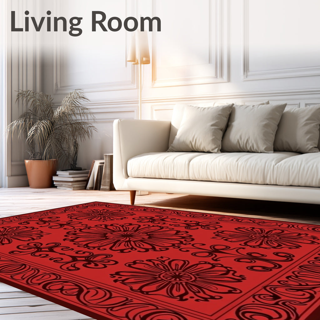 Bold Crimson Floral Medallion Border Rug