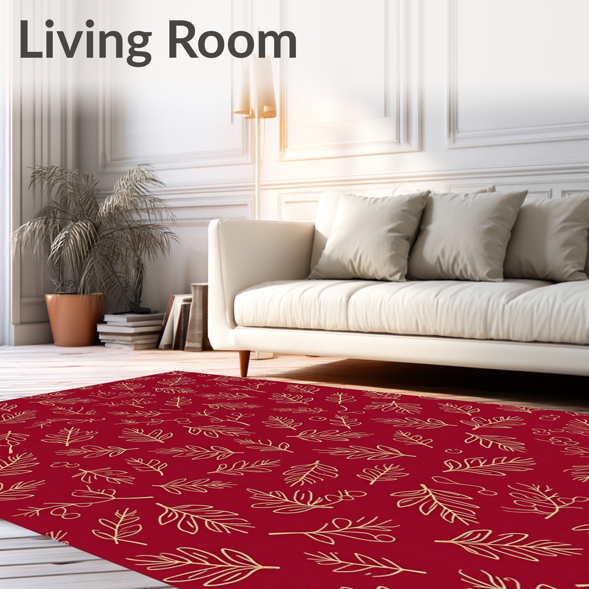 Scarlet Red Outline Floral Sprig Rug