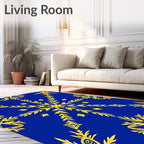 Royal Blue Golden Leaf Medallion Rug