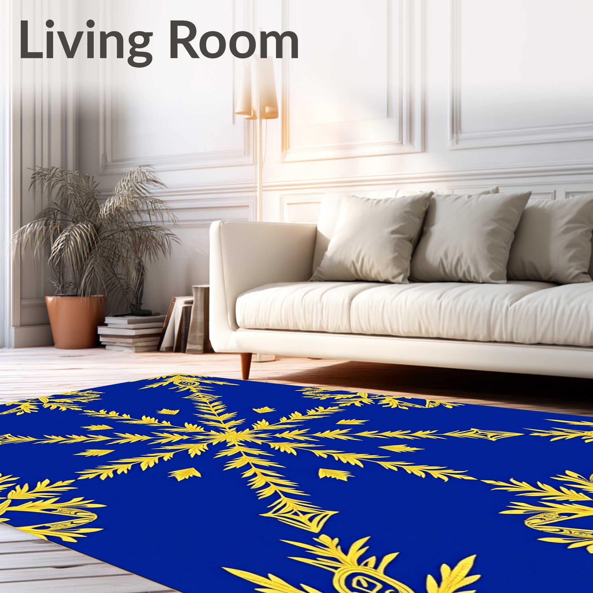Royal Blue Golden Leaf Medallion Rug