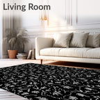 Black White Botanical Flourish Weave Rug