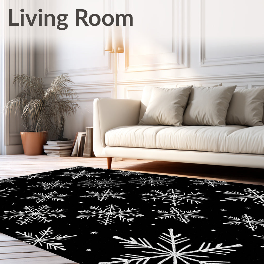 Winter White Snowflake Collage Rug