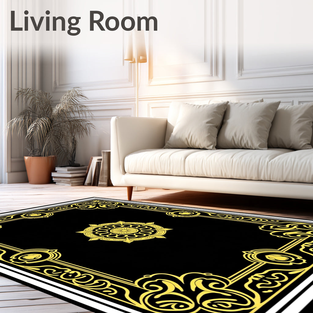 Golden Ornate Circle Border Rug