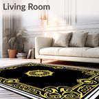 Golden Ornate Circle Border Rug
