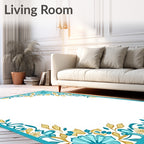 Turquoise Golden Floral Corner Accents Rug