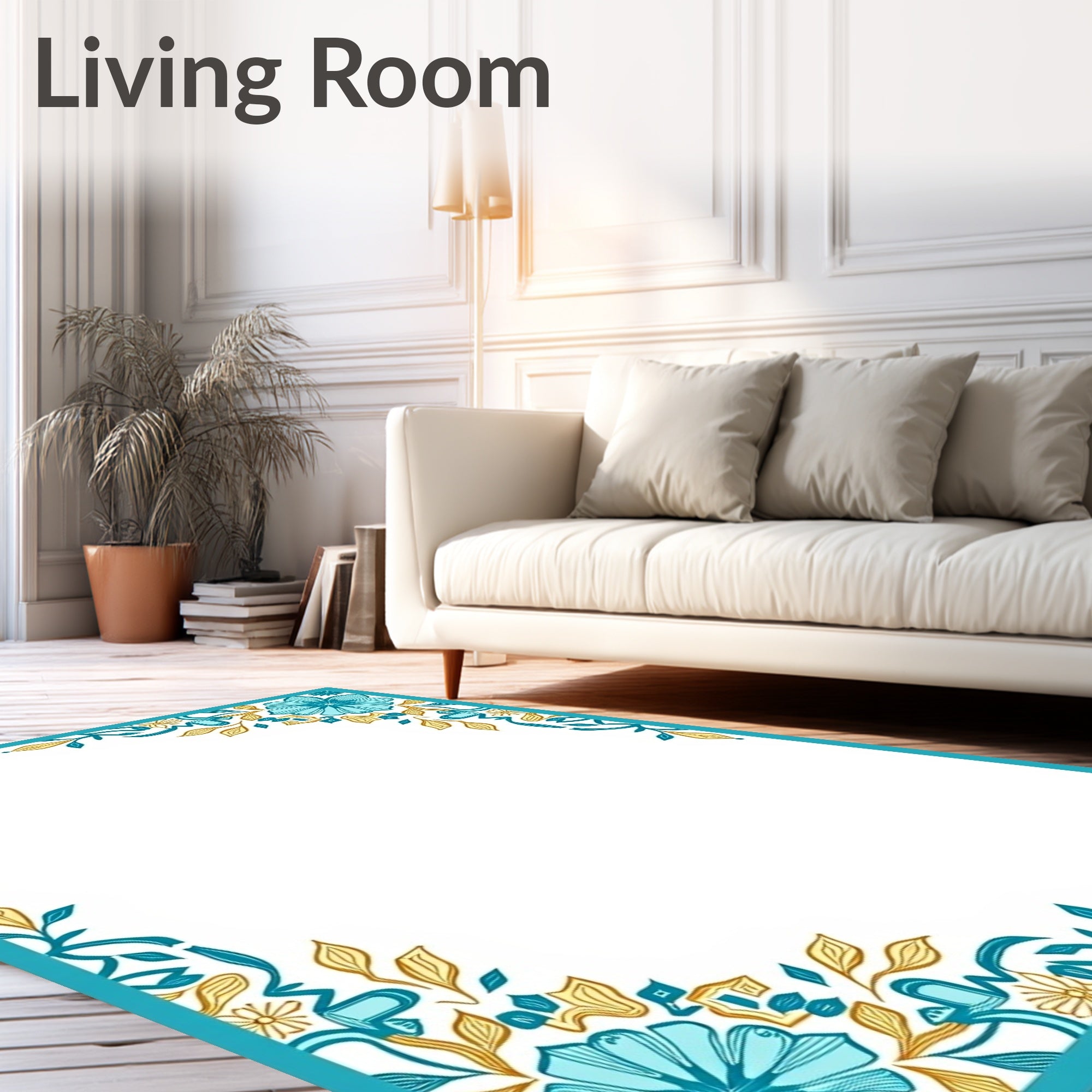 Turquoise Golden Floral Corner Accents Rug