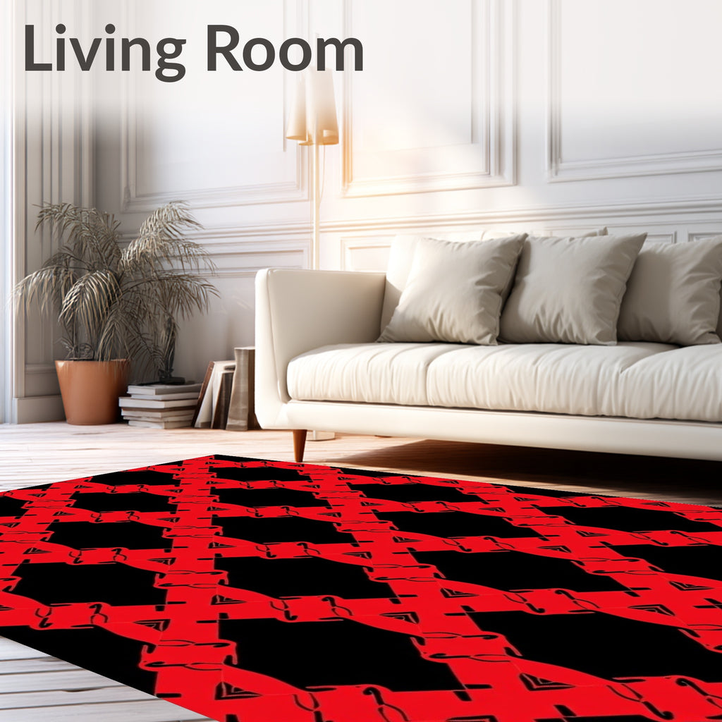 Bold Red Lattice Geometric Rug
