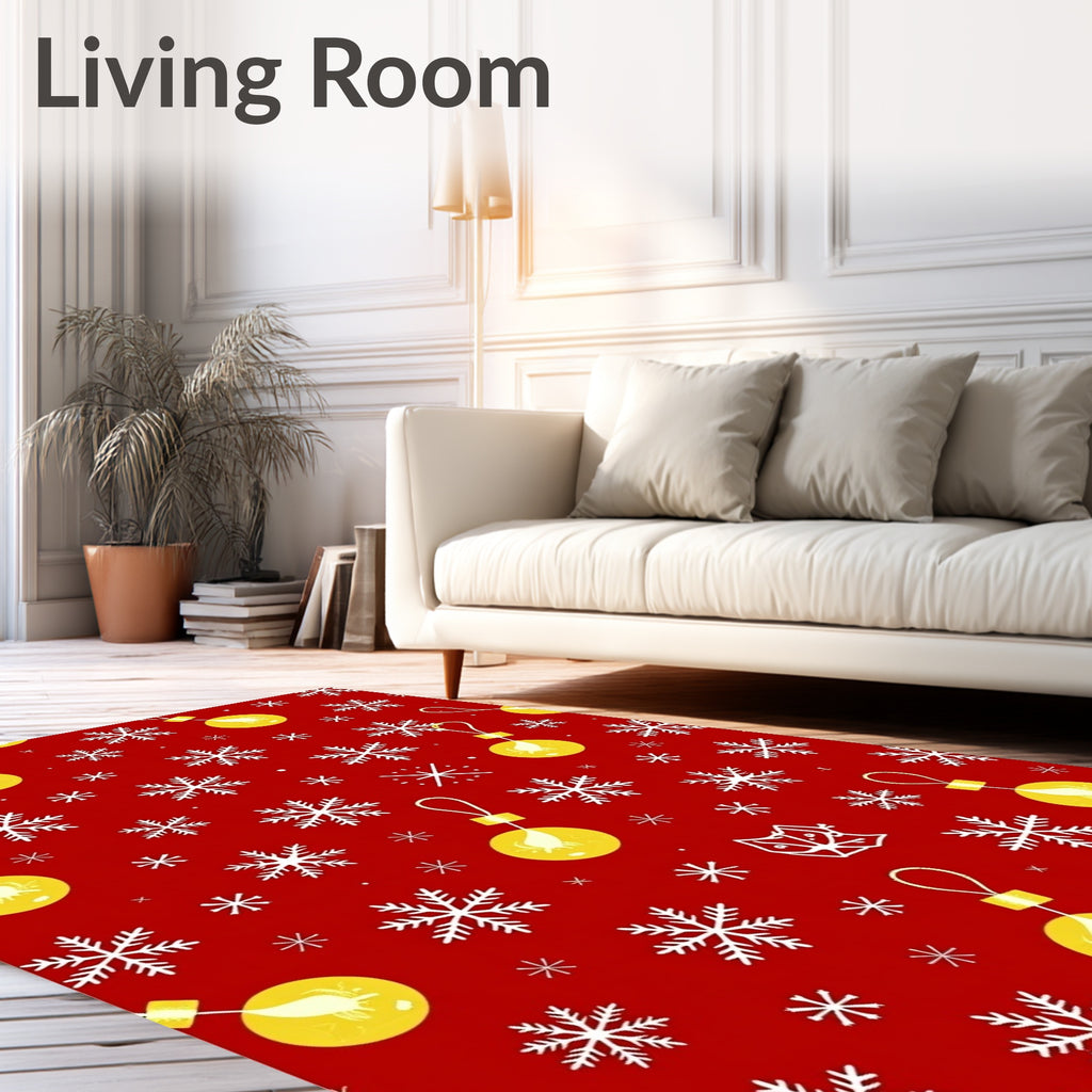 Red Snowflake Christmas Light Rug