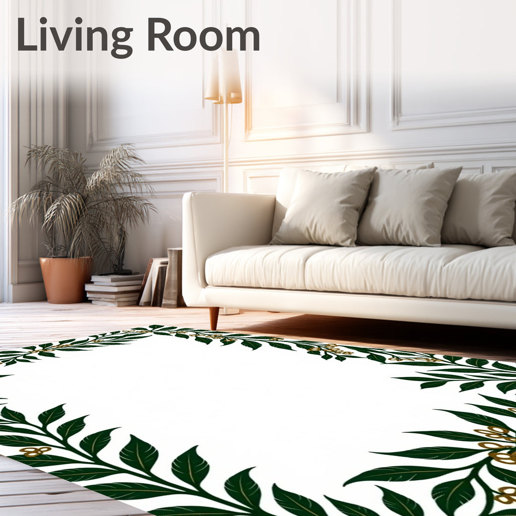 Dark Green Leafy Vine Border Rug