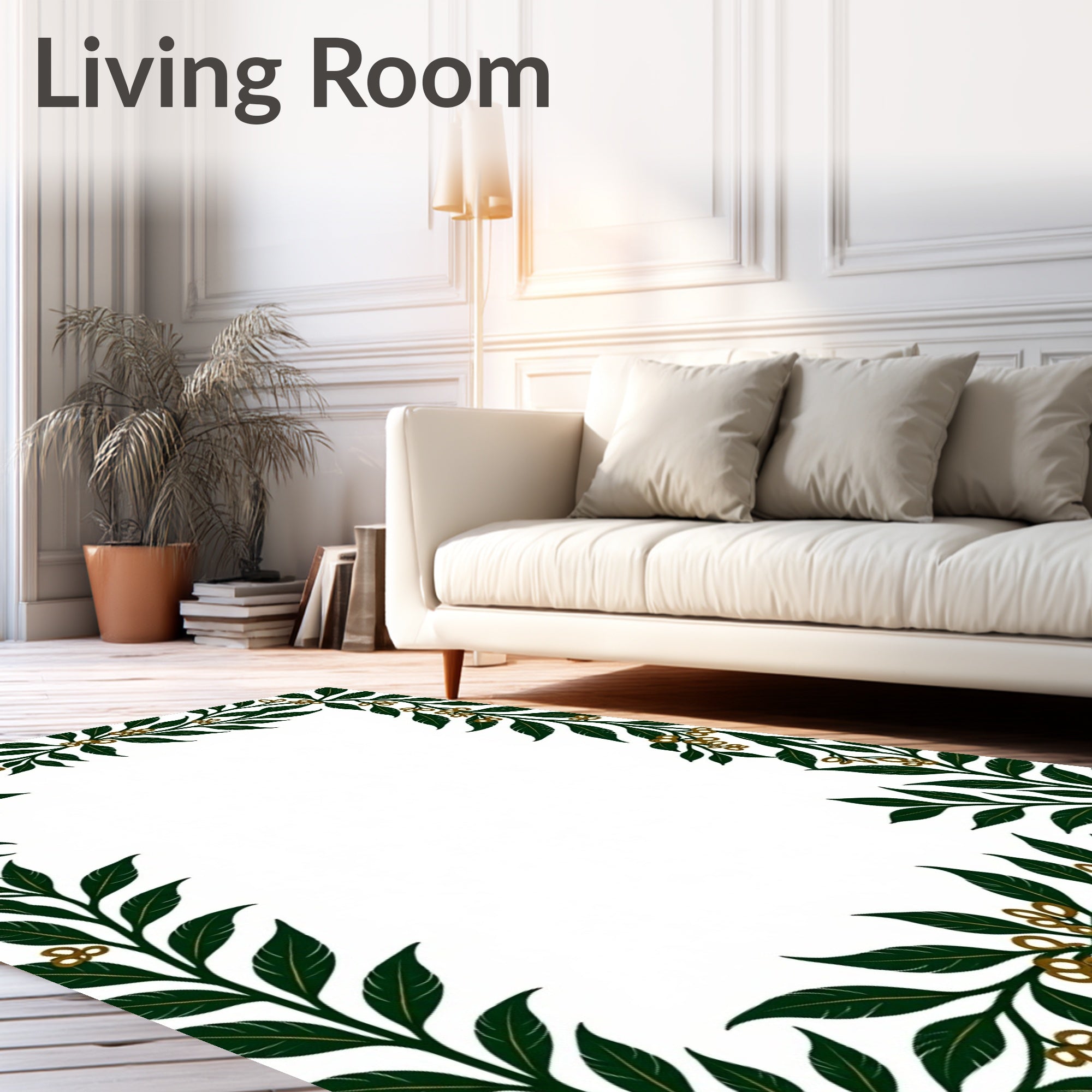Dark Green Leafy Vine Border Rug
