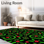 Bold Red Green Floral Circle Medallion Rug