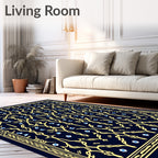 Ornate Yellow Blue Detailed Border Rug