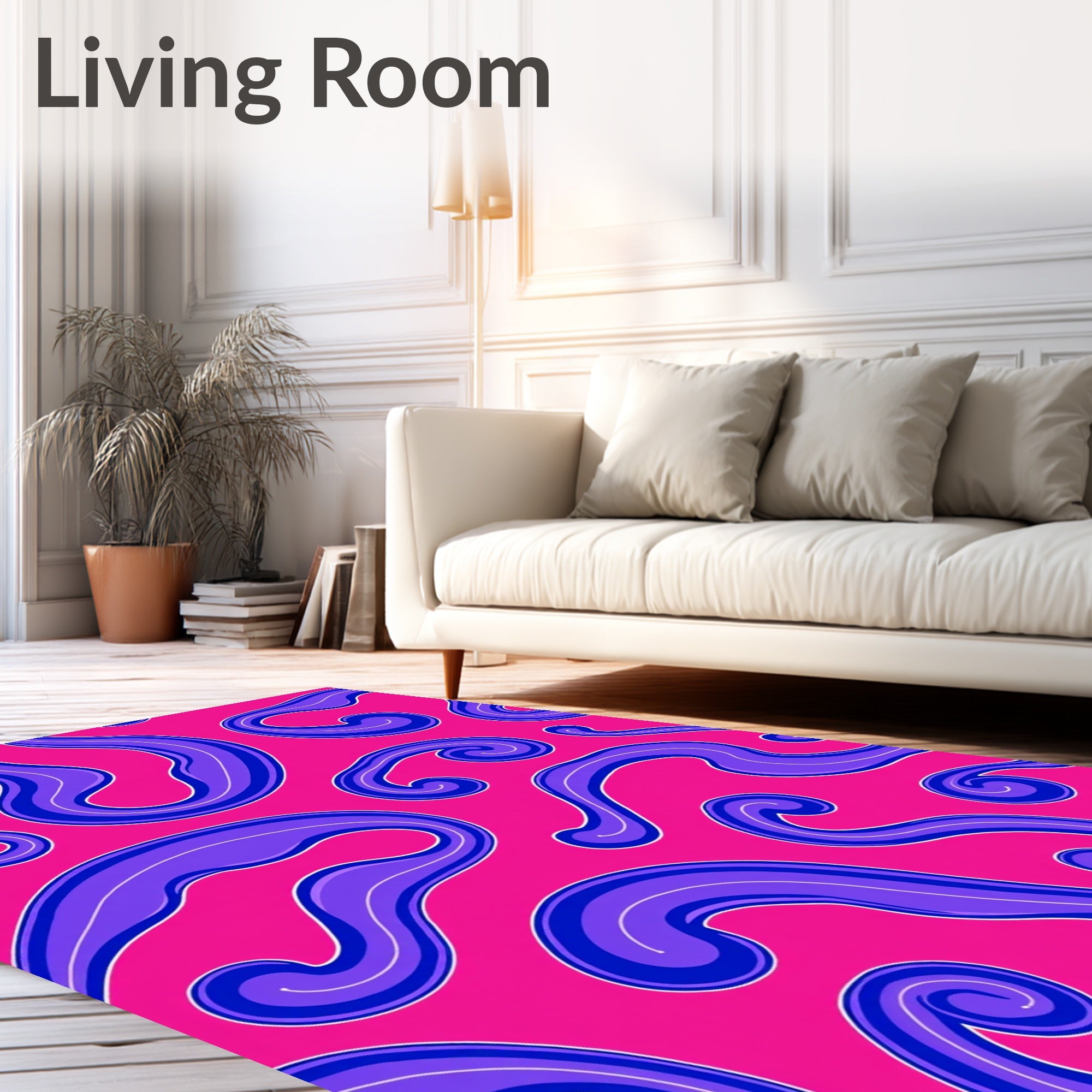 Retro Pink Blue Swirl Organic Rug