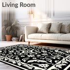 Black Ivory Damask Garden Floral Rug