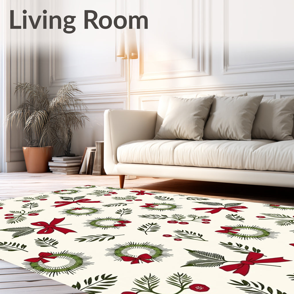 Festive Red Bow Wreath Holly Rug