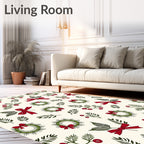 Festive Red Bow Wreath Holly Rug