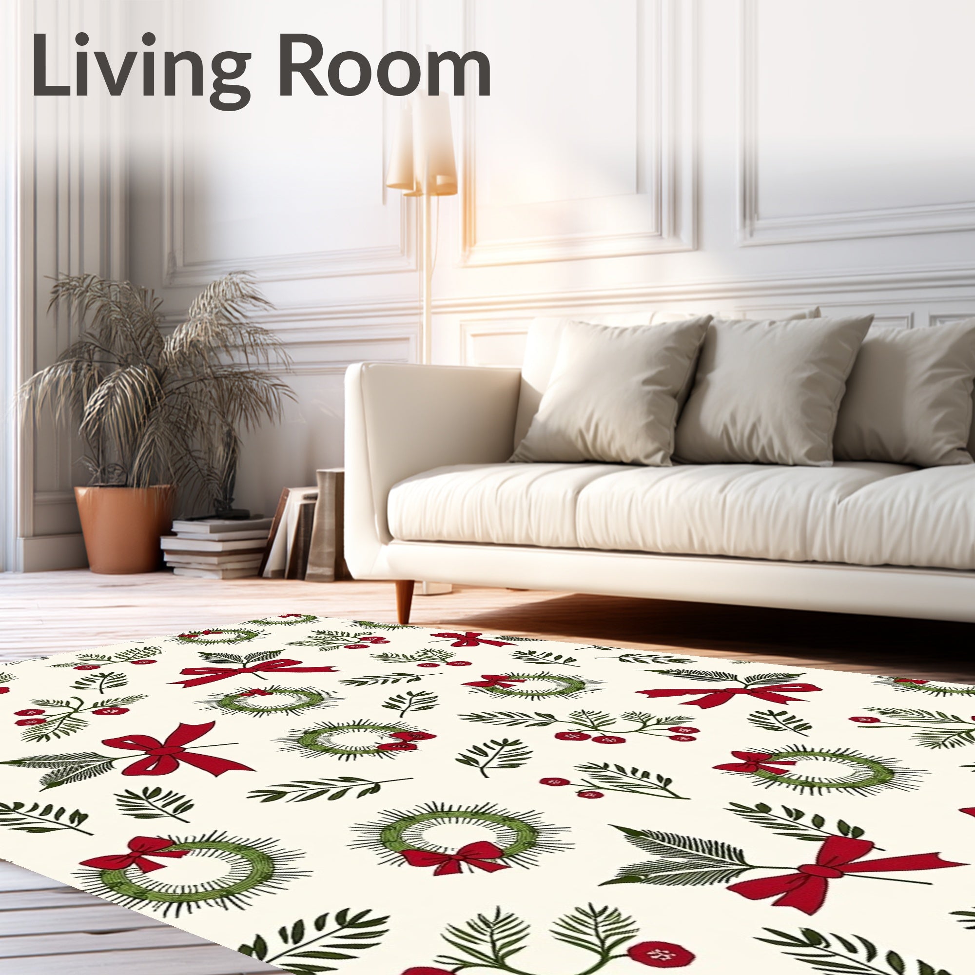 Festive Red Bow Wreath Holly Rug