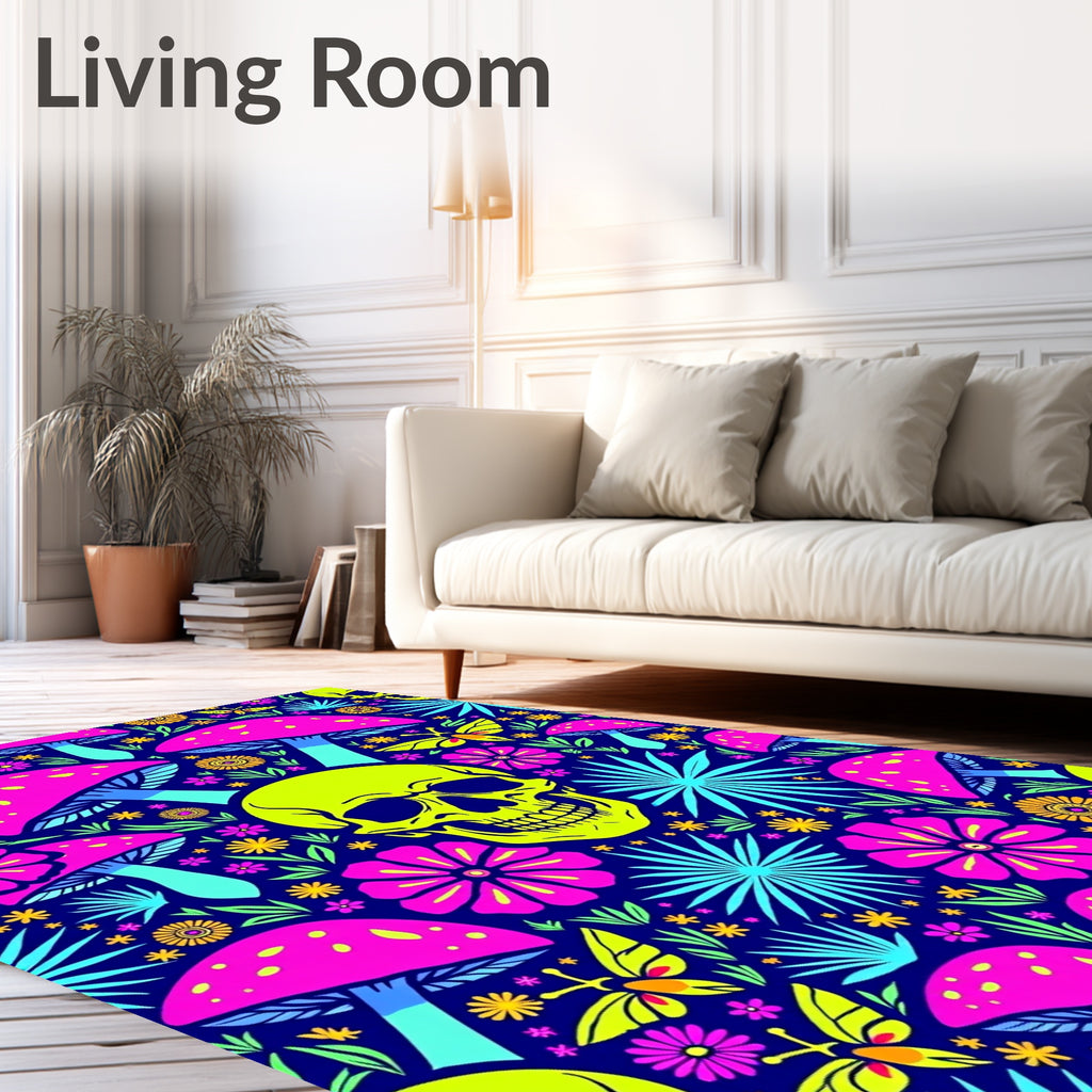 Psychedelic Skull Mushroom Butterfly Floral Rug