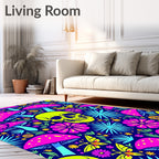 Psychedelic Skull Mushroom Butterfly Floral Rug