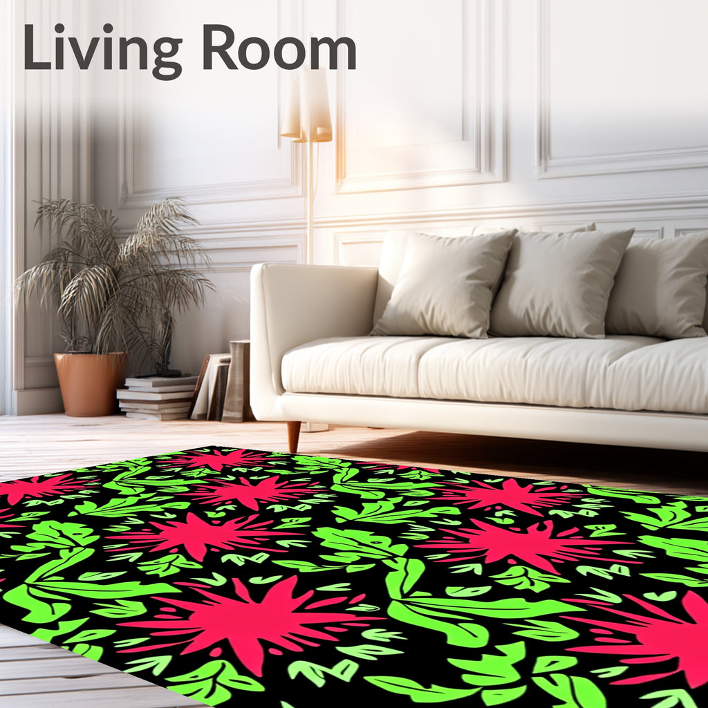 Vibrant Pink And Lime Abstract Floral Rug