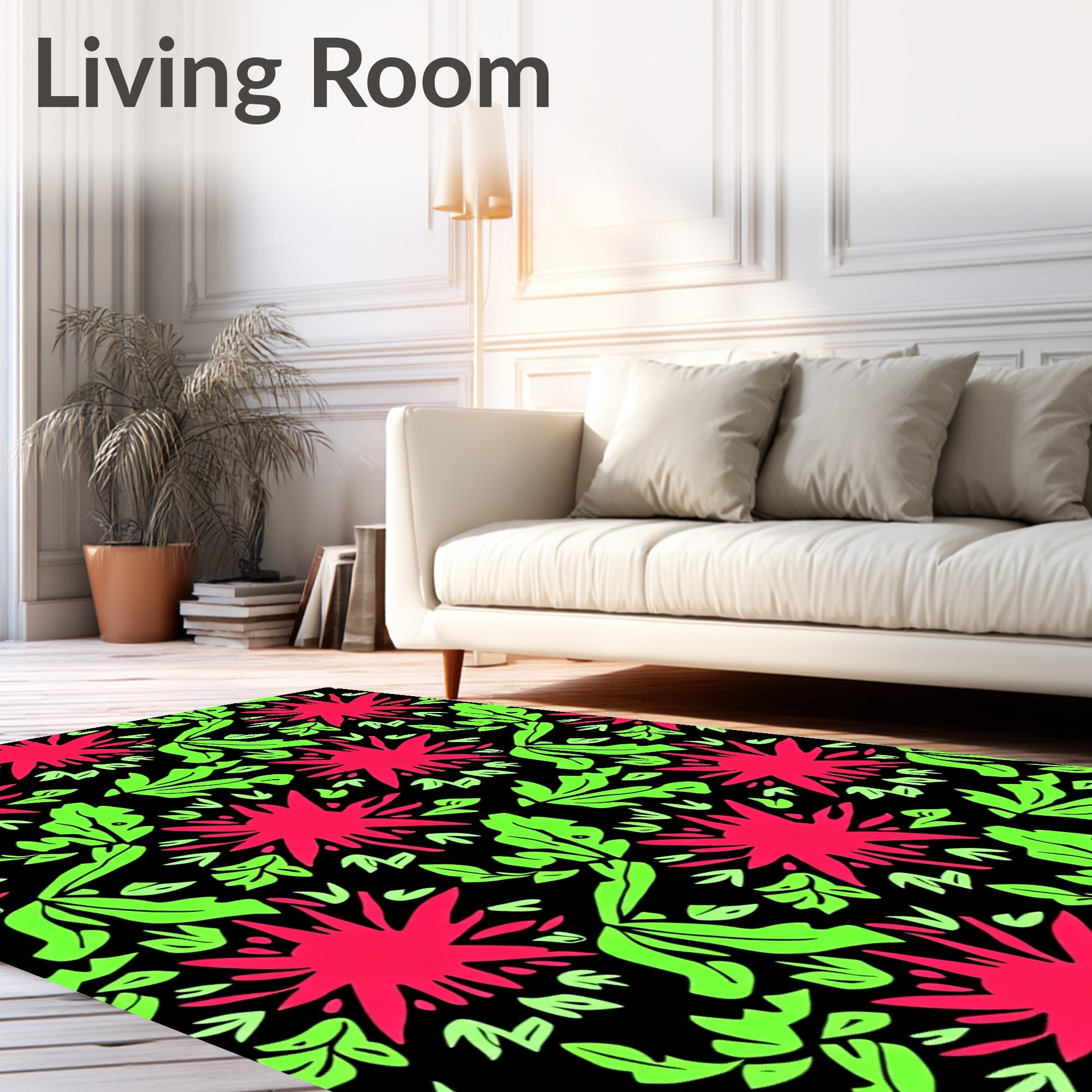 Vibrant Pink And Lime Abstract Floral Rug