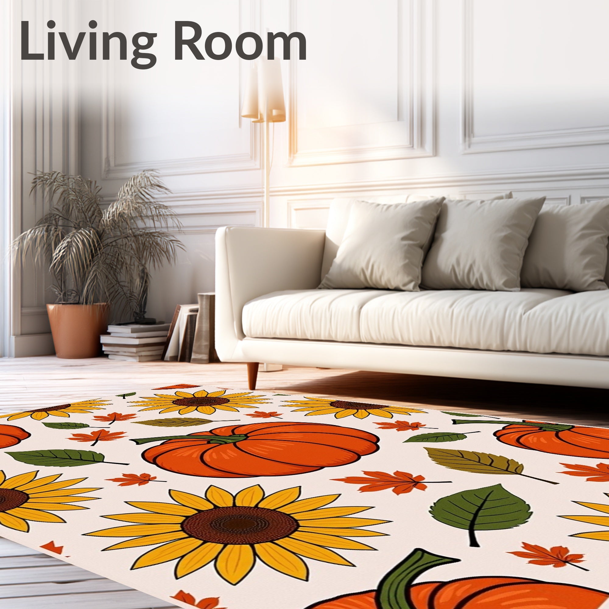 Orange Pumpkin Sunflower Autumn Leaves Rug