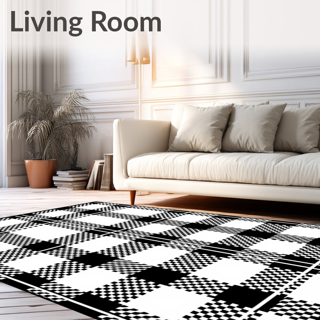 Black White Gingham Checkered Plaid Rug