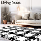 Black White Gingham Checkered Plaid Rug