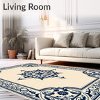 Navy Blue Floral Corner Medallion Rug