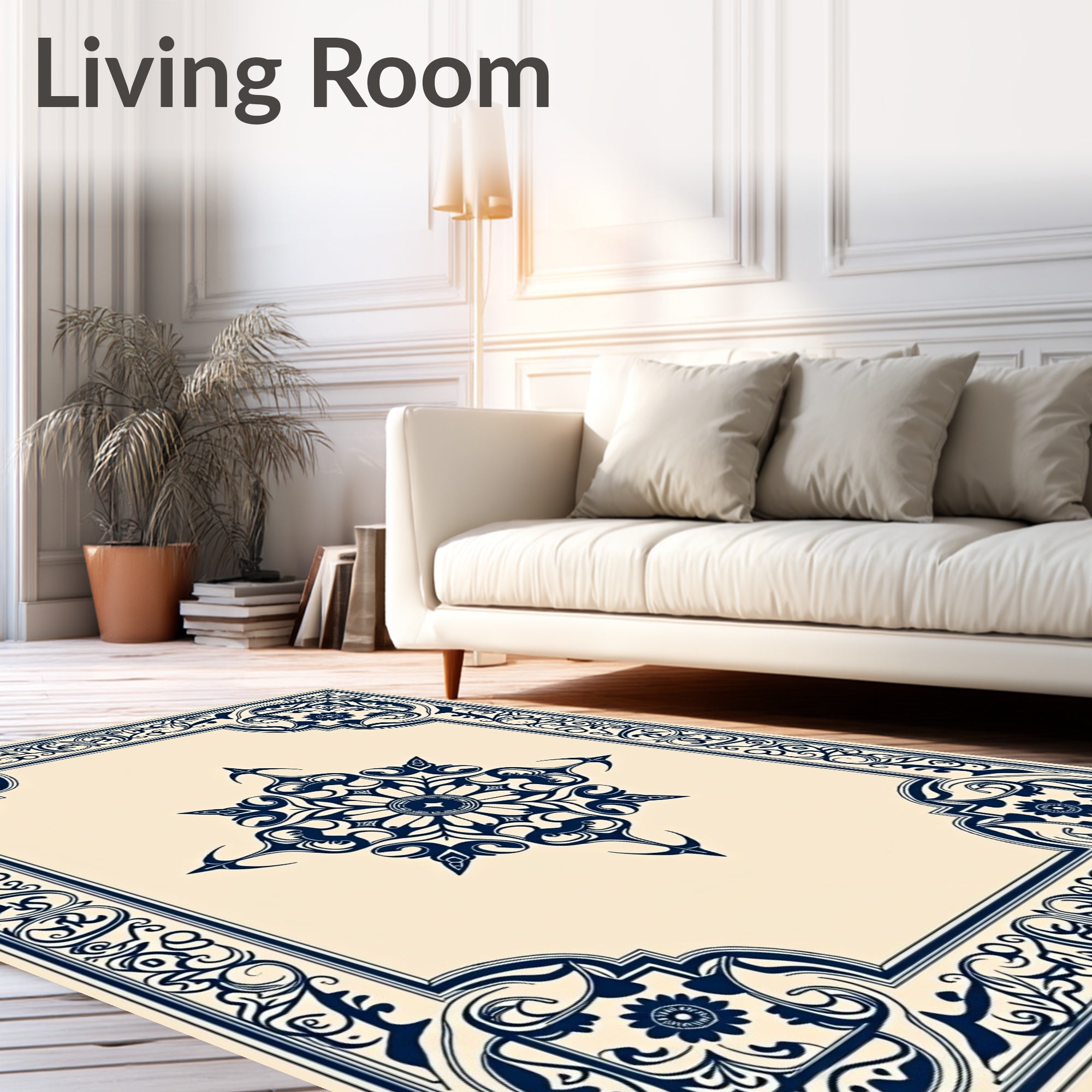 Navy Blue Floral Corner Medallion Rug