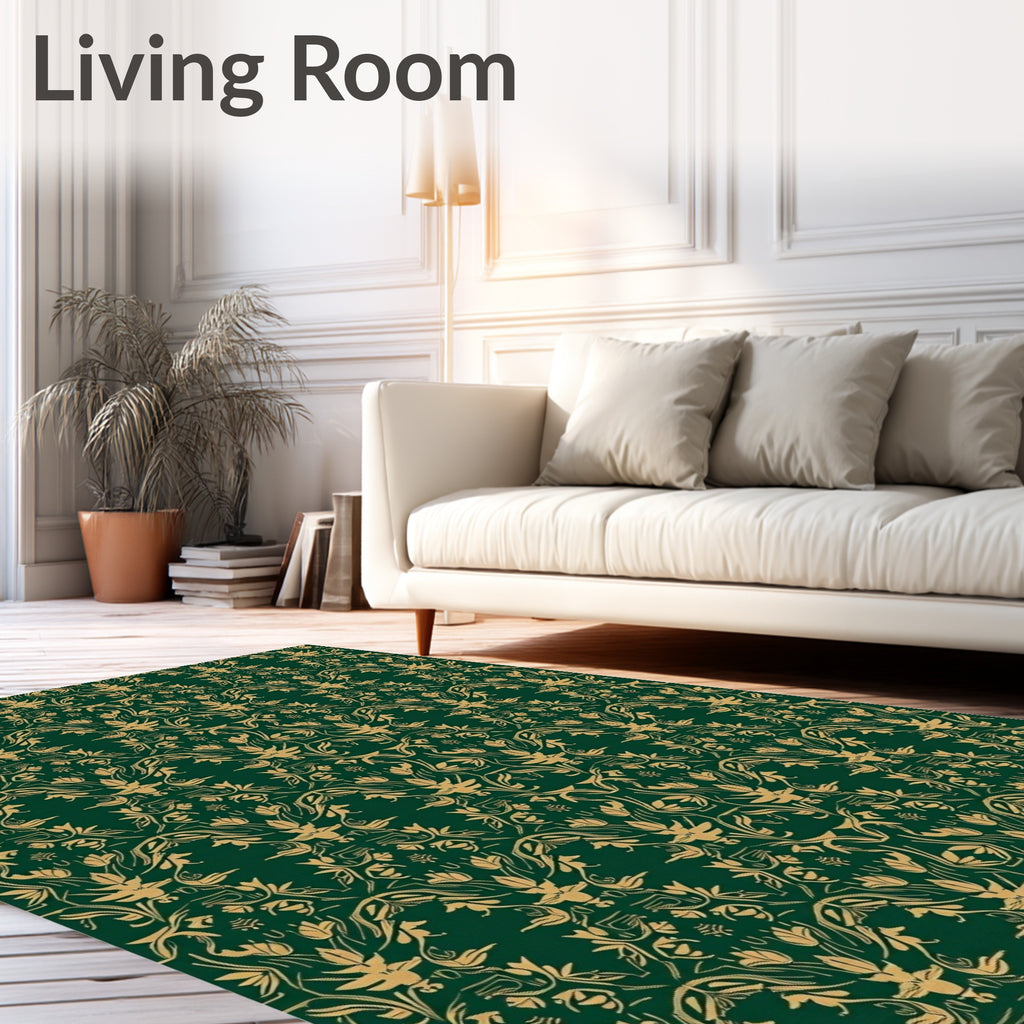 Emerald Gold Floral Damask Rug