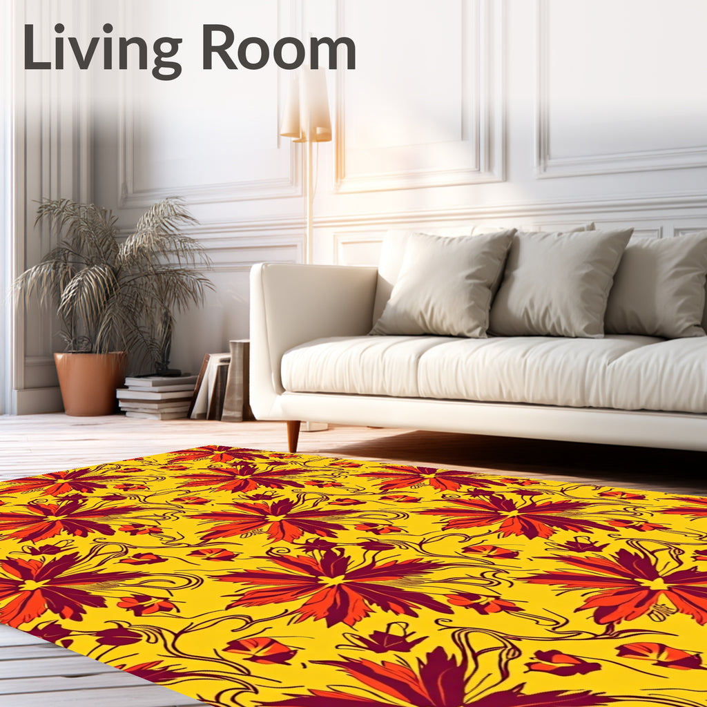 Vibrant Crimson Floral Swirl Garden Rug